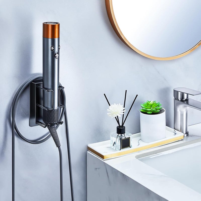 Oukimly Hair Dryer and Straightener Holder Wall Mounted, Curling Iron Holder Adhesive, Blow Dryer Holder Wall, Bathroom Hair Tool Organizer for Flat Irons, Curling Wands, Styling Tools (1, Black) - Image 4